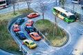 Tokyo taxi parking at taxi point with a bus stop. Top view from Tokyo Skytree Royalty Free Stock Photo