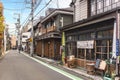Retro wooden houses in the quiet neighbourhood of Yanaka Ginza district.