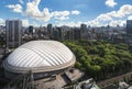 Bird view of the Tokyo Dome stadium called The Big Egg and the Koishikawa Korakuen Gardens. Royalty Free Stock Photo