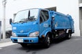 TOKYO, JAPAN - MAY 17, 2018: Blue garbage collection truck on th