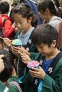 Tokyo, Japan - May 14, 2017: Children eating ice cream at the K