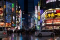 Tokyo, Japan - May 1, 2019 : Crowd wait to cross the road at street in front of Kabukicho district in Tokyo Japan