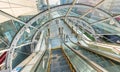 TOKYO, JAPAN - MAY 2016 : The futuristic Fuji TV Building in Odaiba. its futuristic metallic clad building featuring a massive si