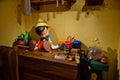 TOKYO, JAPAN: Geppetto`s house with Pinocchio on the table setup in Disneystore located at Shibuya, Tokyo