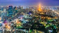 Tokyo, Japan - October 22, 2016: Night light cityscape aerial cityscape view from Mori Tower at Roppongi Hills Tokyo, Japan. Royalty Free Stock Photo