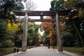 Large torii gate at the entrance to the Meiji Shrine, Shibuya, Tokyo, Japan Royalty Free Stock Photo