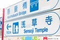 TOKYO, JAPAN - NOV 15 2016 : sign for people heading to the Buddhist Temple Sensoji on November 15, 2016 in Tokyo, Japan.