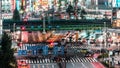 Tokyo, Japan - Nov 1, 2019: time lapse of car traffic and train transport at Kabukicho district in Shinjuku, Tokyo