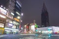 Cityscape of Shinjuku district with traffic lights