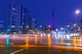 Cityscape of Tokyo with traffic lights and illuminated Tokyo tower, Japan Royalty Free Stock Photo