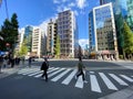Tokyo, Japan - 20 November 2019: Crosswalk across the street for safety when people walking cross the street, white