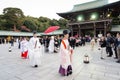 Tokyo, Japan - November 23, 2013: Japanese wedding ceremony at Meiji Jingu Shrine Royalty Free Stock Photo