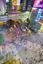Shibuya Crossing from Top Observation View at Twilight in Tokyo City, Japan at November 12, 2019 Royalty Free Stock Photo