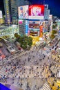 Shibuya Crossing from Top Observation View at Twilight in Tokyo City, Japan at November 12, 2019 Royalty Free Stock Photo