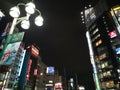 TOKYO, JAPAN - 5 NOVEMBER 2018.Shinjuku Kabukicho entertainment district at night.Neon Signs Illuminate.View of cityscape at night Royalty Free Stock Photo