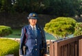 TOKYO, JAPAN - NOVEMBER 7, 2017: Woman police officer in the city park.