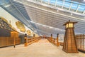 Lantern and haneda-nihonbashi bridge along folding screen in Haneda Airport international terminal.