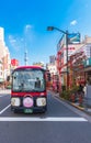 TOKYO, JAPAN - OCTOBER 31, 2017: City bus on the city street. Vertical. Copy space for text. Royalty Free Stock Photo