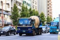 Concrete mixer truck transporting in Shinagawa District, Tokyo.