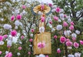 Weeping cherry tree made of folded papers commemorating the death of monk Nichiren.