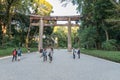 TOKYO, JAPAN - OCTOBER 07, 2015: Entrance to Imperial Meiji Shrine located in Shibuya, Tokyo shrine that is dedicated to the deifi Royalty Free Stock Photo