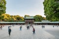 TOKYO, JAPAN - OCTOBER 07, 2015: Entrance to Imperial Meiji Shrine located in Shibuya, Tokyo shrine that is dedicated to the deifi Royalty Free Stock Photo