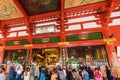 TOKYO, JAPAN - OCTOBER 31, 2017: Group of tourists at the altar in the temple Asakusa Schrein Senso-ji.