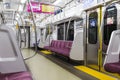 Passenger seats in Japanese metro train with nobody