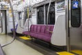 Passenger seats in Japanese metro train with nobody