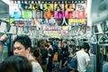 Tokyo, Japan, October 2017: People in the metro train subway in Royalty Free Stock Photo