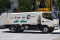 Tokyo, Japan, 26 October 2023: Recycling truck on city street in Tokyo during collection day