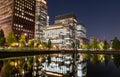 TOKYO, JAPAN - OCTOBER 6, 2015: Tokyo Cityscape at night with Buisiness Buildings and Reflectin On Water Royalty Free Stock Photo