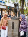 Tourists taking pictures with Hachiko Memorial statue