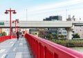 TOKYO, JAPAN - OCTOBER 31, 2017: View of the red bridge in the center of the city. Copy space for text. Royalty Free Stock Photo