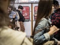 Tokyo, Japan - 10 11 19: people waiting to commute on a busy Tokyo train