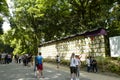 Barrels of sake nihonshu donated to the Meiji Shrine, located in Shibuya, Tokyo Royalty Free Stock Photo