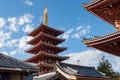 Tokyo, Japan. Red five-storied Pagoda in Sensoji Buddhist Temple. Royalty Free Stock Photo