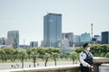 Tokyo, Japan - Security police officer wearing mask at Tokyo Imperial Palace.