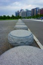 Large round stone barriers outside the Imperial Palace grounds
