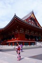 Sensoji Temple in Asakusa. Girls in summer kimono yukata are photographed