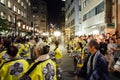 Tokyo, Japan - July 12, 2020 : happy japanese people enjoying in traditional dancing Bon odori on Tokyo business area in