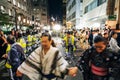 Tokyo, Japan - July 12, 2020 : happy japanese people enjoying in traditional dancing Bon odori on Tokyo business area in