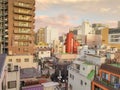 Tokyo, Japan. September 8, 2018. Tokyo typical residential architecture skyline in Asakusa district during the golden hour