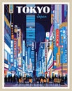 Tokyo Japan Travel Destination Poster Vector Art.