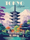 Tokyo, Japan Travel Poster in retro style. Royalty Free Stock Photo