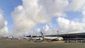 TOKYO - JULY 2018: United Airlines and All Nippon Airways ANA aircraft parking at Narita International Airport