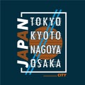 Tokyo, kyoto,nagoya, osaka, japan city abstract typography graphic t shirt vector illustration denim style vintage Royalty Free Stock Photo