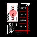 Tokyo, kyoto, nagoya, osaka, japan city text frame graphic t shirt typography vector illustration Royalty Free Stock Photo