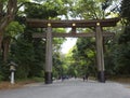 Tokyo. The main gate at Yoyogi Park and a Shinto Shrine Meiji Jingu Shrine.