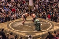 Tokyo - May 19, 2019: Sumo wrestling match in the Ryogoku arena, Tokyo, Japan Royalty Free Stock Photo